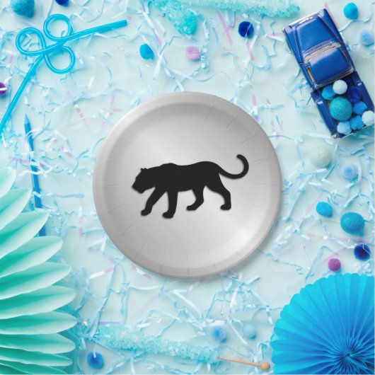 Zwart panter op zilver papieren bordje (Feest)