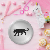 Zwart panter op zilver papieren bordje (Feest)