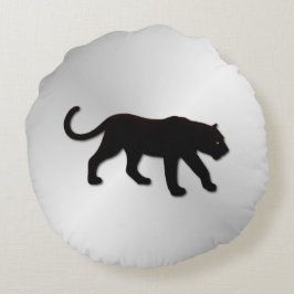 Zwart panter op zilver rond kussen