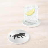 Zwart panter op zilver zandsteen onderzetter (Zijkant)