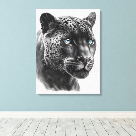 Zwart panterillustratie - potloodtekencanvas canvas afdruk (Insitu (Houten vloer))