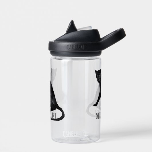 Zwart panterkat leopard gepersonaliseerd waterfles (Links)