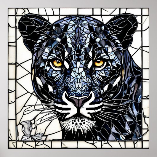 Zwart Panther Glas-in-lood Kunst Cadeau Voor Thuis Poster (Voorkant)