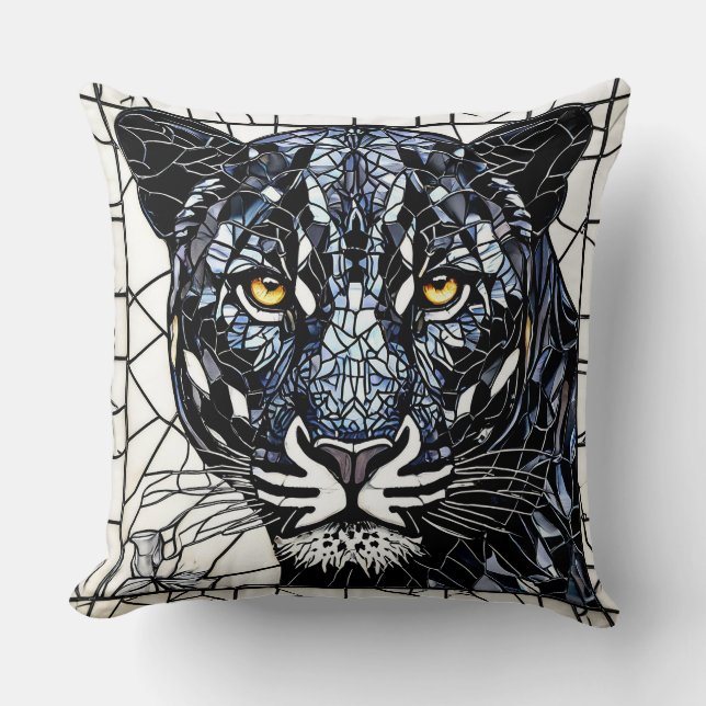 Zwart Panther glas in lood Kussen (Voorkant)