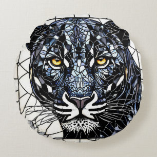 Zwart Panther glas in lood Rond Kussen