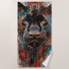 Zwart Panther Straatkunst Portret Strandlaken