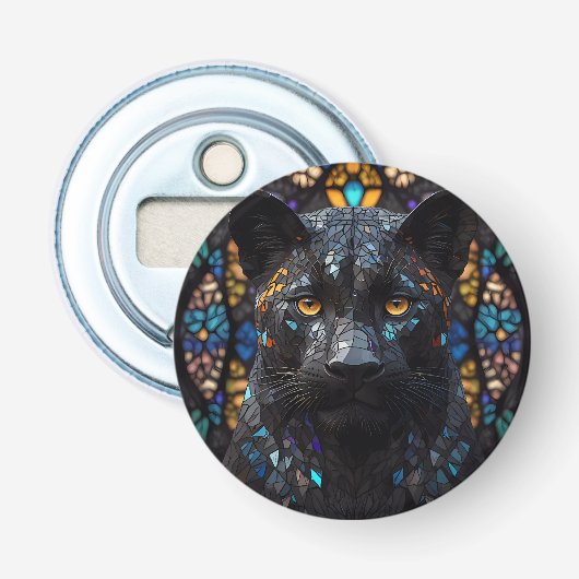 Zwart pantherportret button flesopener (Voorkant)