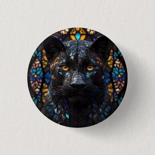 Zwart pantherportret ronde button 3,2 cm (Voorkant)