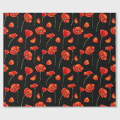 zwart papaverpatroon cadeaupapier (Vlak)