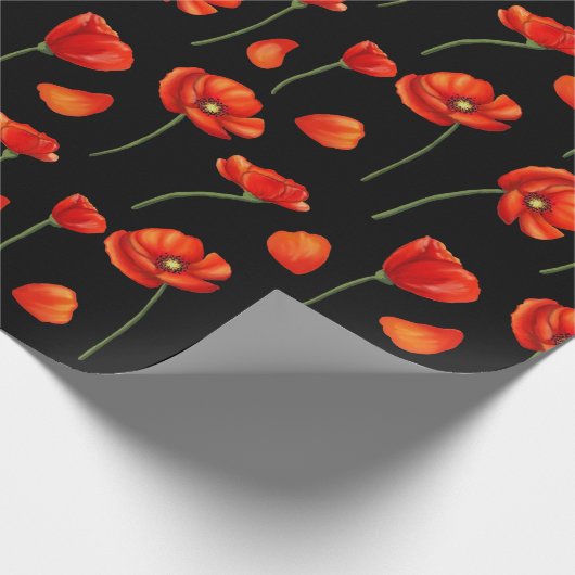 zwart papaverpatroon cadeaupapier (Hoek)