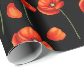 zwart papaverpatroon cadeaupapier (Rol Hoek)