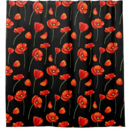 zwart papaverpatroon douchegordijn