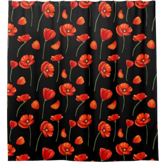zwart papaverpatroon douchegordijn (Voorkant)