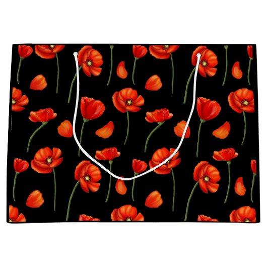zwart papaverpatroon groot cadeauzakje (Voorkant)