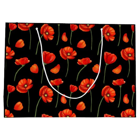 zwart papaverpatroon groot cadeauzakje (Achterkant)