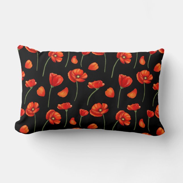 zwart papaverpatroon kussen (Voorkant)