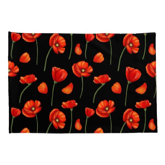 zwart papaverpatroon kussensloop (Achterkant-Rechts)