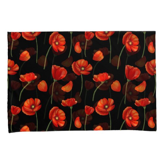 zwart papaverpatroon kussensloop (Voorkant-Rechts)