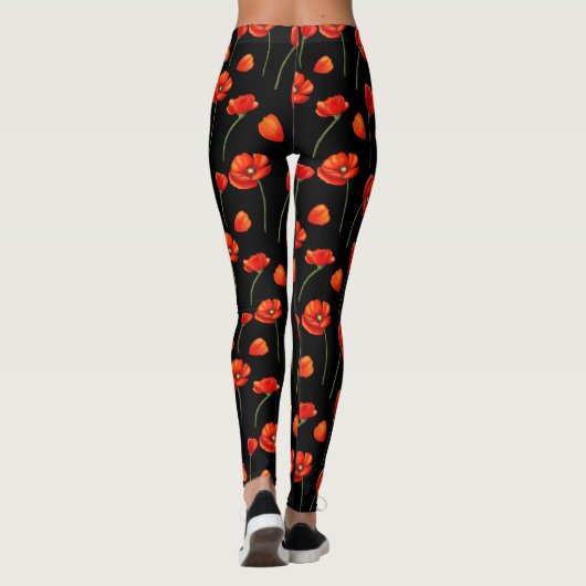 zwart papaverpatroon leggings (Achterkant)