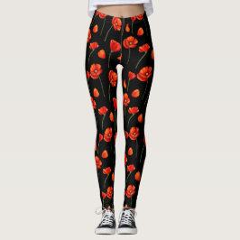 zwart papaverpatroon leggings