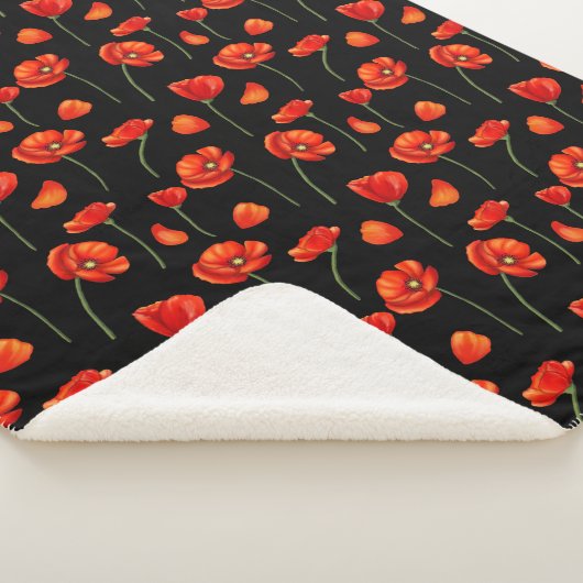 zwart papaverpatroon sherpa deken (3/4)