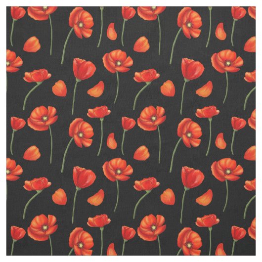 zwart papaverpatroon stof (Swatch)