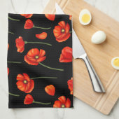 zwart papaverpatroon theedoek (Quarter Fold)