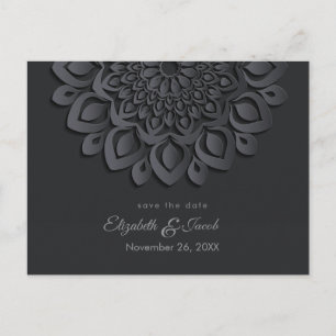 Zwart papier gesneden mandala de datum opslaan briefkaart