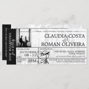 Zwart Parijs Bruiloft Boarding Pass