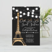 Zwart Parijs Eiffeltoren Glitter Lights Sweet 16 Kaart (Staand voorkant)