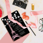 Zwart Parijs Eiffeltoren Glitter Lights Sweet 16 Kaart<br><div class="desc">Maak je klaar om te schitteren en te schitteren met onze meisjesachtige en chique Sweet Sixteen verjaardagsfeestuitnodiging! Dit trendy en stijlvolle design zet de perfecte toon voor een onvergetelijke viering. Met een faux bedrukt roos roze fonkelende glitter Paris Eiffeltoren versierd met gloeiende witte hanglampen en zilveren fonkelende glitter confetti, allemaal...</div>