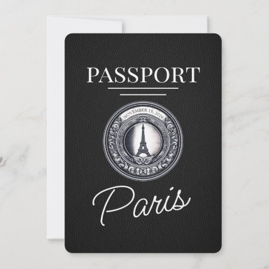 Zwart Parijs Paspoort Bruiloft Kaart (Achterkant)