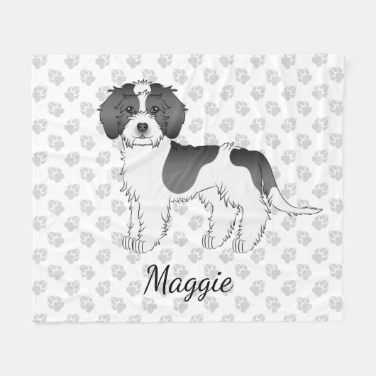 Zwart Parti-kleur Mini Goldendoodle Hond & Naam Fleece Deken (Voorkant (Horizontaal))