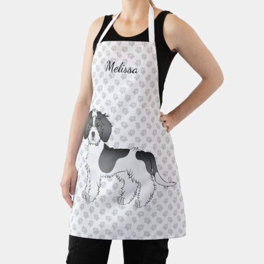 Zwart Parti-kleur Mini Goldendoodle Hond & Naam Schort (Insitu)