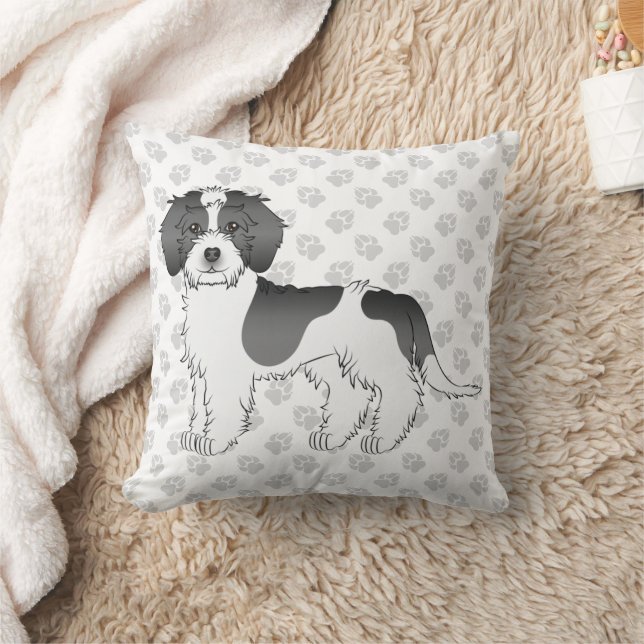 Zwart Parti-kleur Mini Goldendoodle Hond & Pootafd Kussen (Deken)