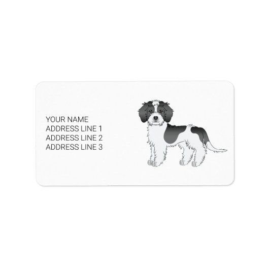 Zwart Parti-kleur Mini Goldendoodle Hond & Tekst Etiket (Voorkant)