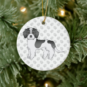 Zwart Parti-kleur Mini Goldendoodle Hond & Tekst Keramisch Ornament