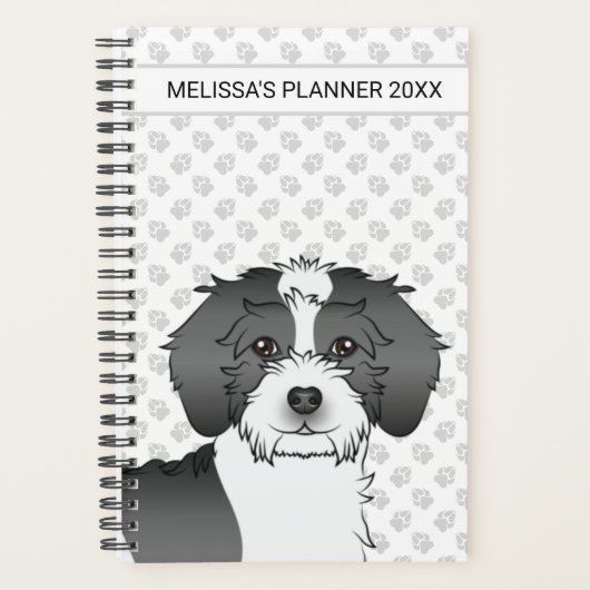 Zwart Parti-kleur Mini Goldendoodle Hond & Tekst Planner (Voorkant)