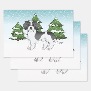 Zwart Parti-kleur Mini Goldendoodle Winterbos Inpakpapier Vel