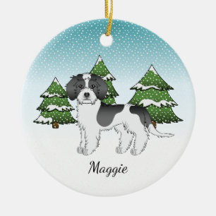 Zwart Parti-kleur Mini Goldendoodle Winterbos Keramisch Ornament