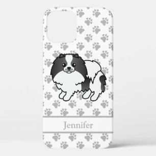 Zwart Parti-Kleur Pomeranian Cartoon Hond & Naam Case-Mate iPhone Case