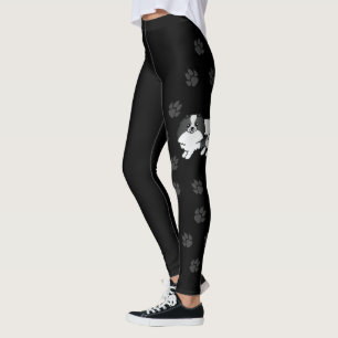 Zwart Parti-Kleurige Pomeranian Cartoon Hond Met P Leggings