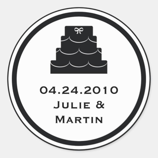 Zwart party cake bruiloft gunst label zegel label (Voorkant)