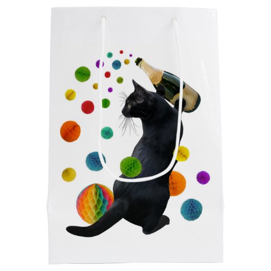 Zwart Party Kat Gift Bag Medium Cadeauzakje (Achterkant)