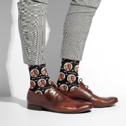 Zwart Pas getrouwd Couple Photo Pattern Sokken