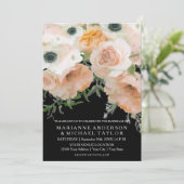 Zwart Pastel Petals Engels Bloemen Rozen Bruiloft Kaart (Staand voorkant)