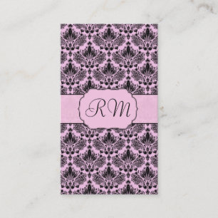 Zwart & Pastel Roze Elegant  Bloemen Damast Visitekaartje