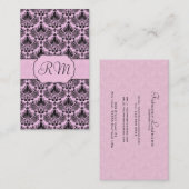Zwart & Pastel Roze Elegant  Bloemen Damast Visitekaartje (Voorkant / Achterkant)