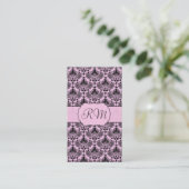 Zwart & Pastel Roze Elegant  Bloemen Damast Visitekaartje (Staand voorkant)
