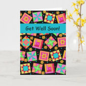 Zwart patchwork Quilt Block Art weldra goed Kaart (Gele Bloem)